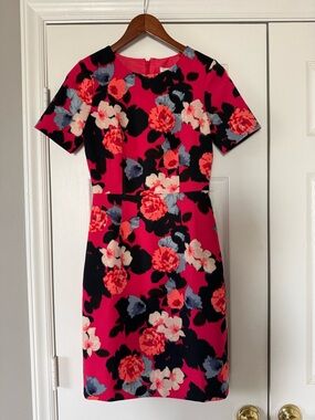 New J Crew Pink Floral Sheath Dress Mid Length Size 00